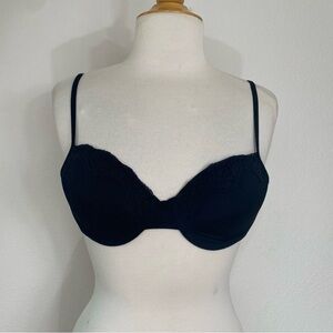NWT New Pink K Women Black Tactel Lycra Padded Lace Trim Adjustable Bra Size 34A